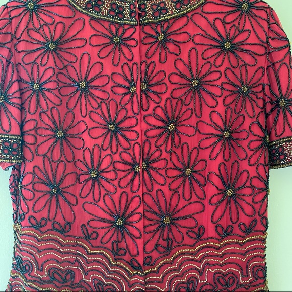 VINTAGE SILK PAPPEL BOUTIQUE BEADED SEQUIN TOP - Picture 8 of 10